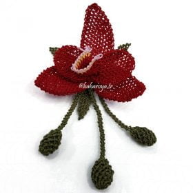 Needle Lace Orchid Brooch No: 2 Red