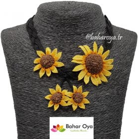 Needle Lace Sunflower Passion of Türkan Necklace (Black Cord)