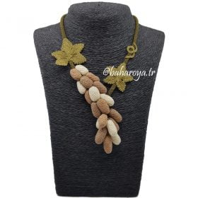 Needle Lace Grape Bunch Necklace Brown-Cream