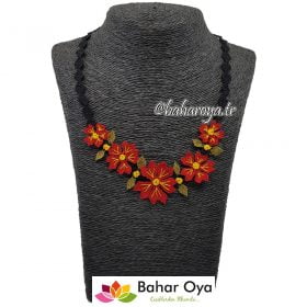 Needle Lace Garden Flower Necklace Yellow - Red