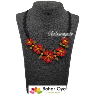İğne Oyası Bahçe Çiçeği Kolye Sarı - Kırmızı
