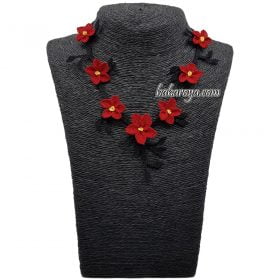 Needle Lace Ecrin Necklace Red - Black