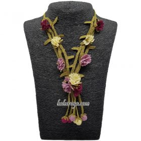 Needle Lace Carnation Garden Necklace Damson - Lilac