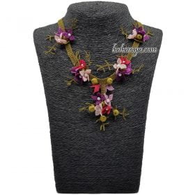 Needle Lace Juniper Flower Necklace Damson - Pink