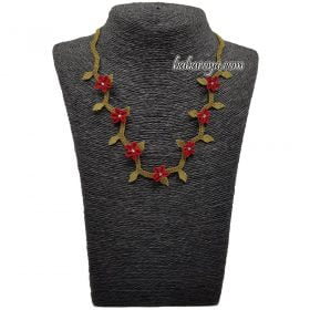 Needle Lace Zigzag Necklace Red
