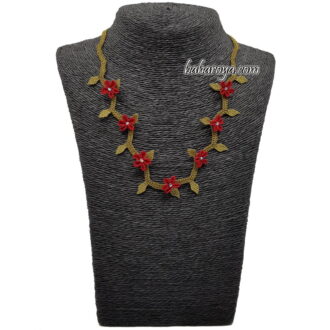 İğne Oyası Zigzag Kolye Kırmızı