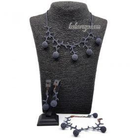 Needle Lace Juniper Necklace - Earrings - Bracelet Set Gray