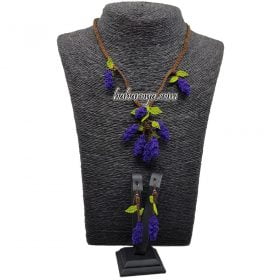 Needle Lace Mulberry Necklace-Earrings Set Purple No: 3