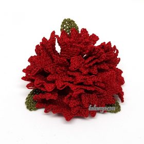 Needle Lace Carnation Brooch Red