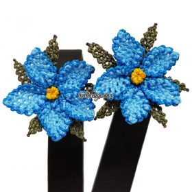 İğne Oyası Kır Çiçeği Küpe Mavi