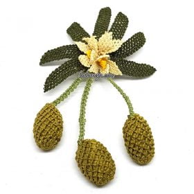 Needle Lace Green Olive Brooch