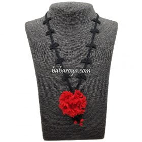 Needle Lace Carnation Necklace Red - Black
