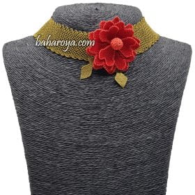 Needle Lace Choker Flower Necklace Red - Pomegranate