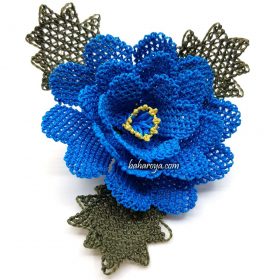 Needle Lace Rose Brooch Blue