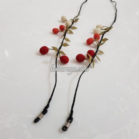 Needle Lace Cherry Eyeglass Strap Red - Orange - Cream (Black Cord)