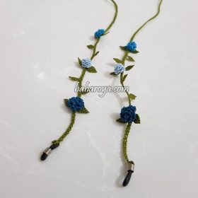 Needle Lace Bud Rose Eyeglass Strap Blue - Light Blue (Green Cord)