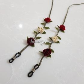 Needle Lace Bud Rose Eyeglass Strap Red - Cream - Claret Red