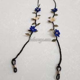Needle Lace Flower Eyeglass Strap Cream - Navy Blue (Black Cord)