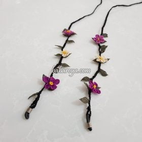 Needle Lace Flower Eyeglass Strap Purple - Cream (Black Cord)