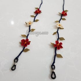 Needle Lace Flower Eyeglass Strap Cream - Red (Navy Blue Cord)