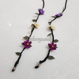 Needle Lace Flower Eyeglass Strap Purple - Lilac - Cream (Black Cord)