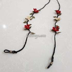 Needle Lace Flower Eyeglass Strap Red - Cream (Black Cord)