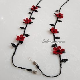 Needle Lace Flower Eyeglass Strap Black - Red