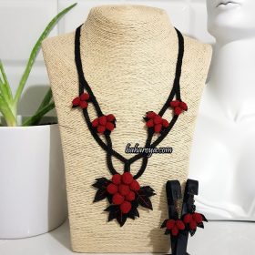 Needle Lace Grape Necklace-Earrings Set Special Red-Black