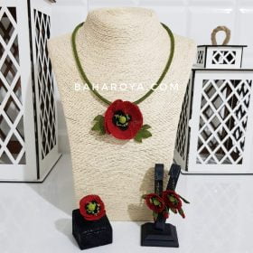 Needle Lace Poppy Necklace - Earrings - Ring Set