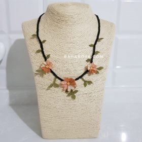 Needle Lace My Heart Necklace Brown