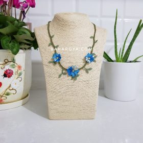 Needle Lace My Heart Necklace Blue (Green Cord)