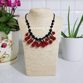 Needle Lace Balls in a Row Necklace Red - Black