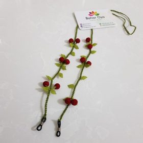 Needle Lace Cherry Eyeglass Strap Red (Green Cord)