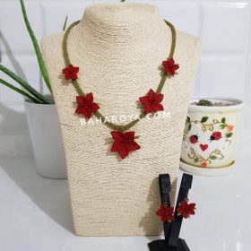 Needle Lace Ecem Necklace - Earrings Set Red