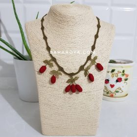 Needle Lace Cranberry Necklace