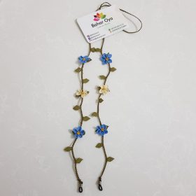 Handmade Turkish Crochet Needle Lace Flower Eyeglass Strap Light Blue - Blue