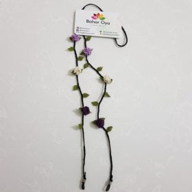 Handmade Turkish Crochet Needle Lace Bud Rose Eyeglass Strap Cream - Lilac - Purple (Black Cord)