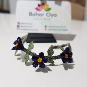 Handmade Turkish Crochet Needle Lace Triple Flower Bracelet Purple