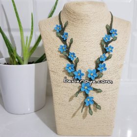 Handmade Turkish Crochet Needle Lace Delilah Necklace Light Blue