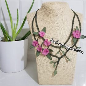 Handmade Turkish Crochet Needle Lace Gökçe Necklace Pink