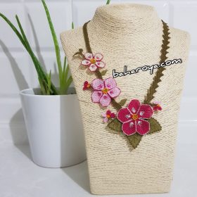 Handmade Turkish Crochet Needle Lace Fatmagül Necklace Pink