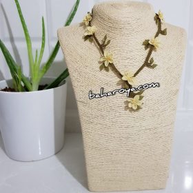 Handmade Turkish Crochet Needle Lace Ecrin Necklace Light Yellow