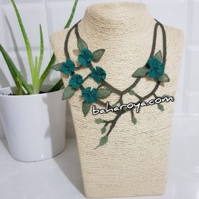 Handmade Turkish Crochet Needle Lace Gökçe Necklace Green