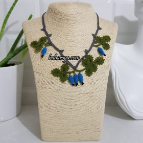 Needle Lace Rosehip Necklace Blue