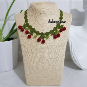 Handmade Turkish Crochet Needle Lace Hackberry Cherry Necklace