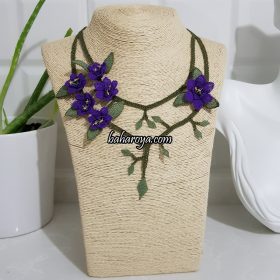 Handmade Turkish Crochet Needle Lace Gökçe Necklace No: 2 (Signature of Sultan) Violet Purple