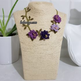 Handmade Turkish Crochet Needle Lace Nurgül Necklace No: 2 Purple - Lilac