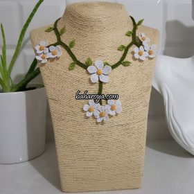 Handmade Turkish Crochet Needle Lace Spring Flowers of Fatoş Necklace No: 2