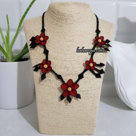 Needle Lace Autumn Necklace Yellow - Red - Black