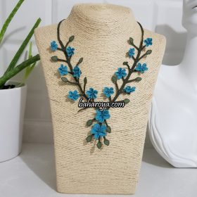 Handmade Turkish Crochet Needle Lace Delilah Necklace Turquoise